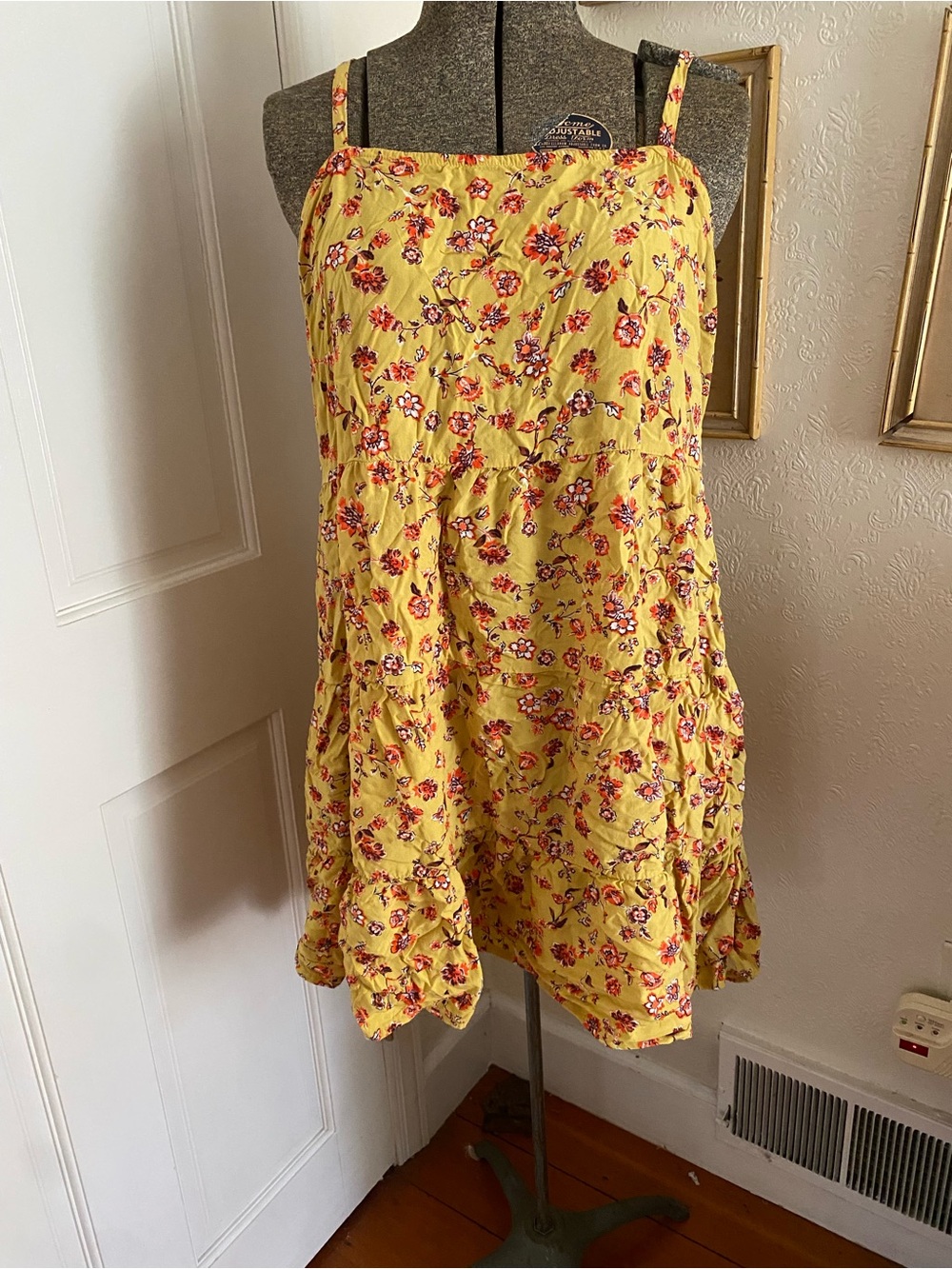 Yellow Garden Floral Baby Doll Sundress Spaghetti Straps Y2K 90s coquette Size L